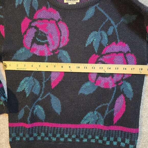 Koret Career VTG Sweater Pullover Colorful Floral Acrylic Nylon Black Women's L - Picture 4 of 11